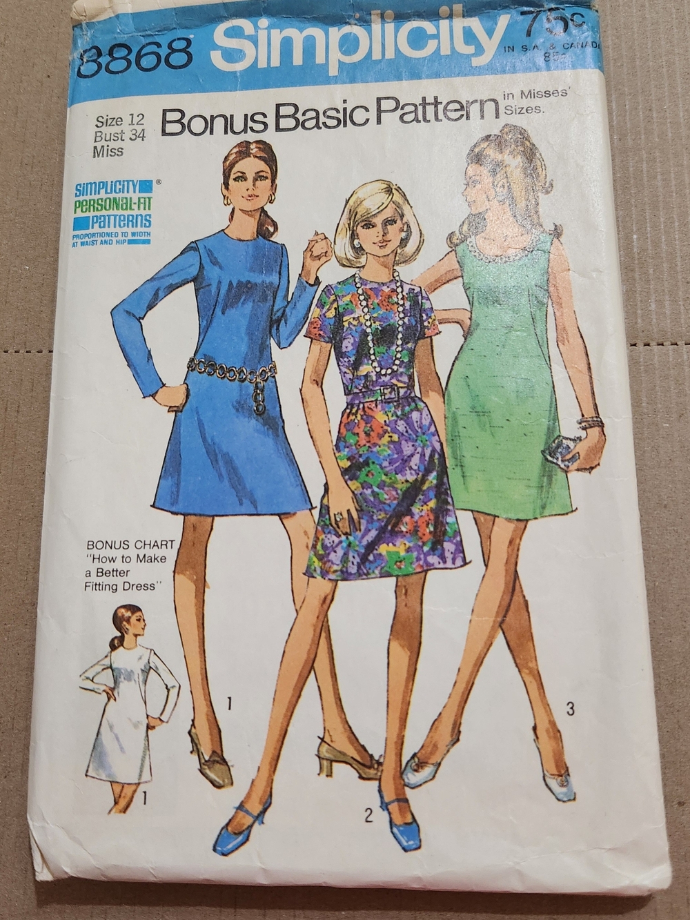 Vintage Simplicity 8868 Women’s Multi-View Mini Dress Pattern
